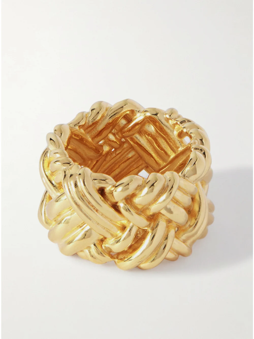 Back view of the Bottega Veneta Intrecciato Gold-plated Silver Ring
