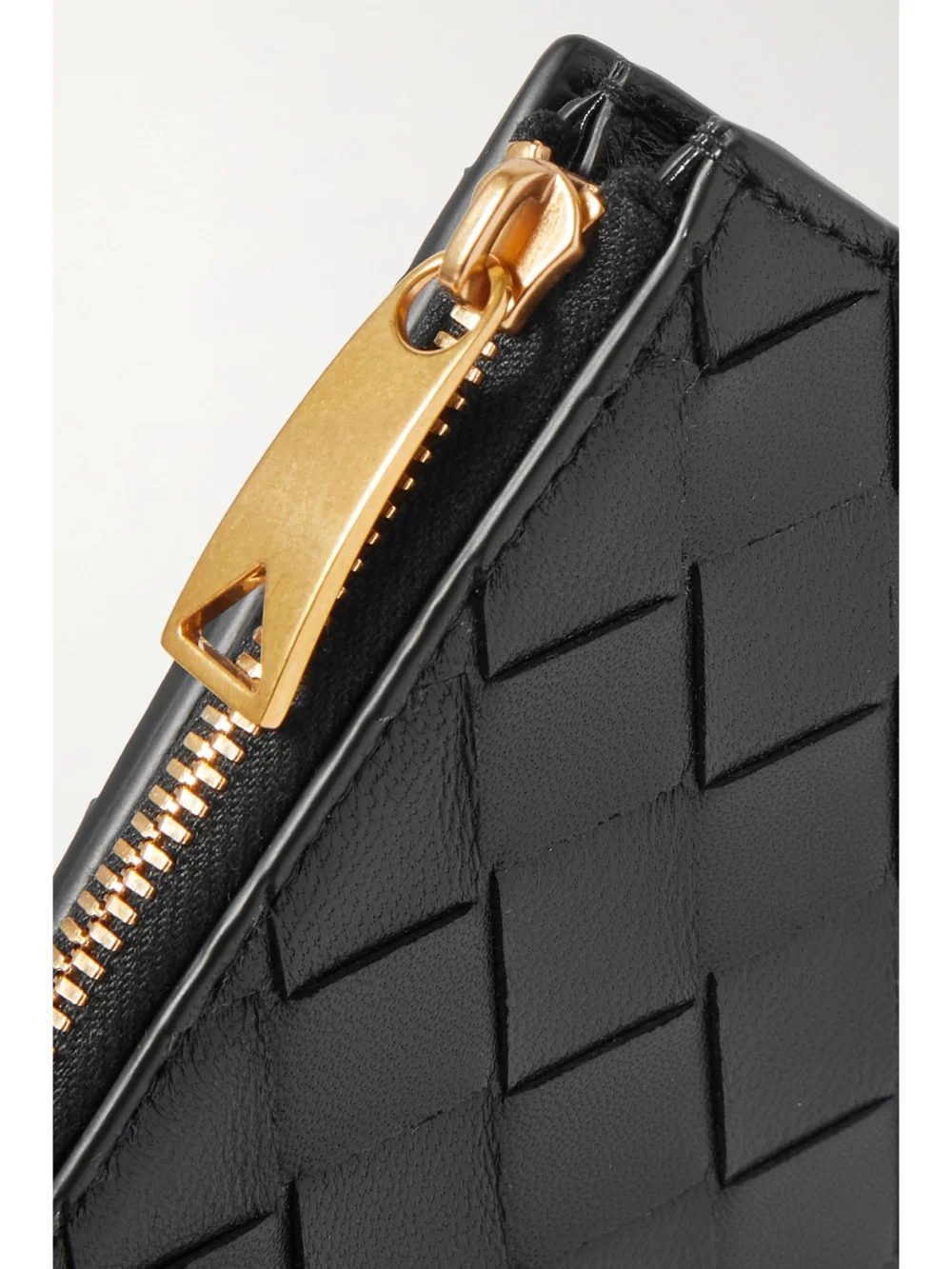 Close-up detail of the Bottega Veneta Intrecciato Leather Wallet