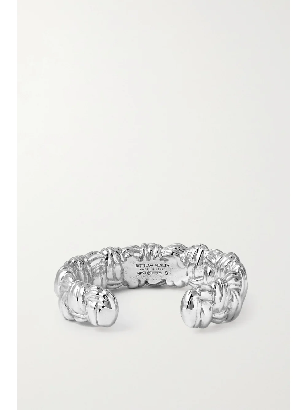 Back view of the Bottega Veneta Intrecciato Silver Cuff