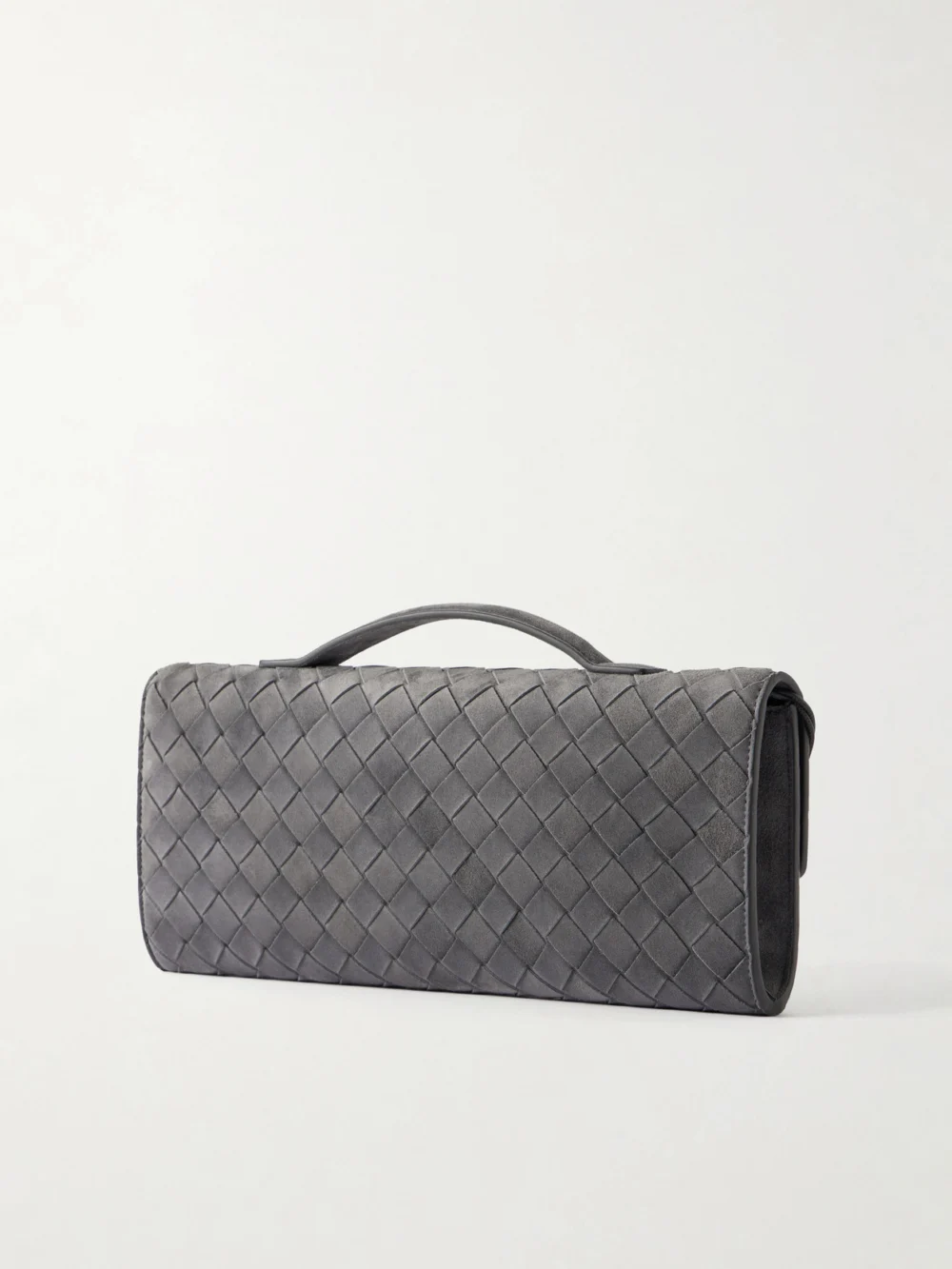 Back view of the Bottega Veneta Intrecciato Suede Clutch
