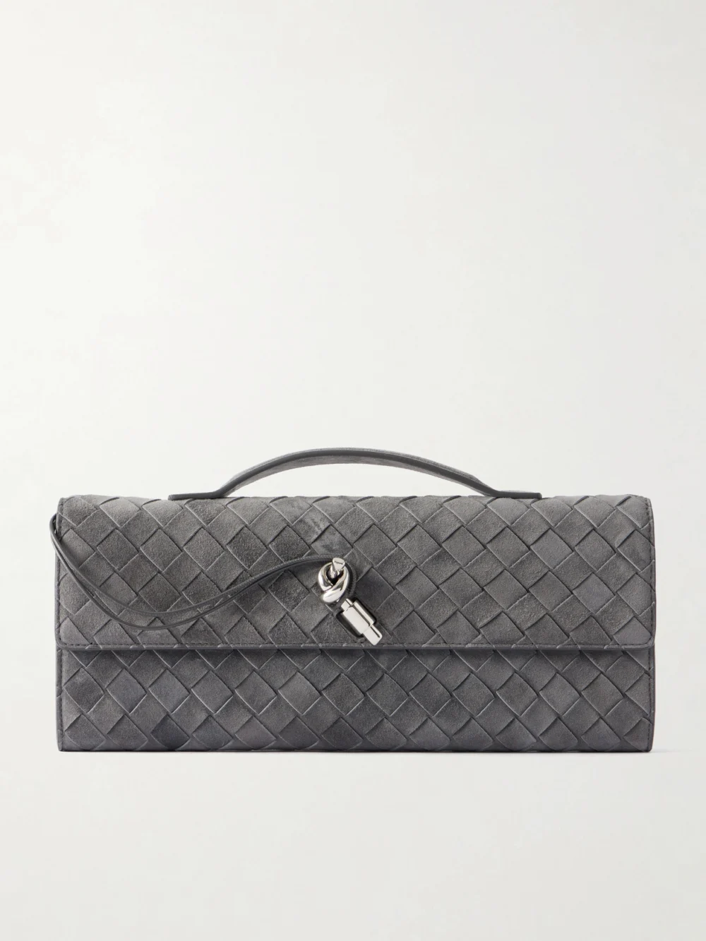 Bottega Veneta Intrecciato Suede Clutch in gray