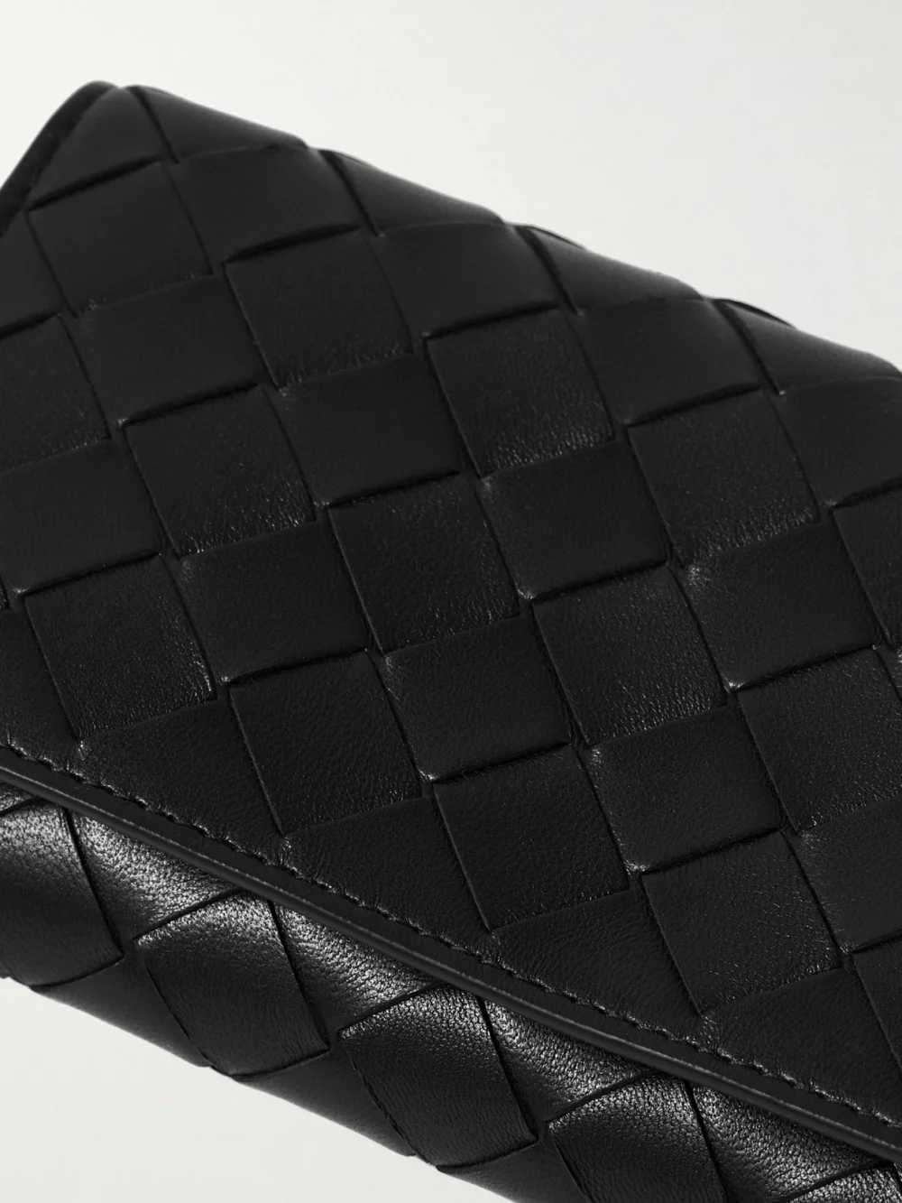 Close-up detail of the Bottega Veneta Intrecciato Woven Leather Wallet