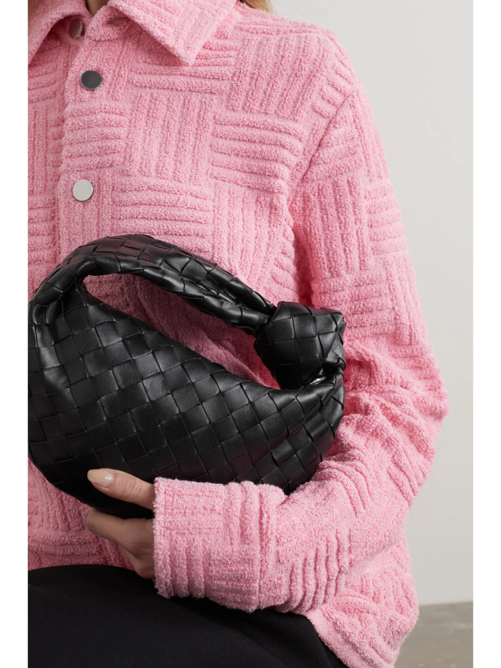 Bottega Veneta Jodie Mini Intrecciato Leather Tote, styled view