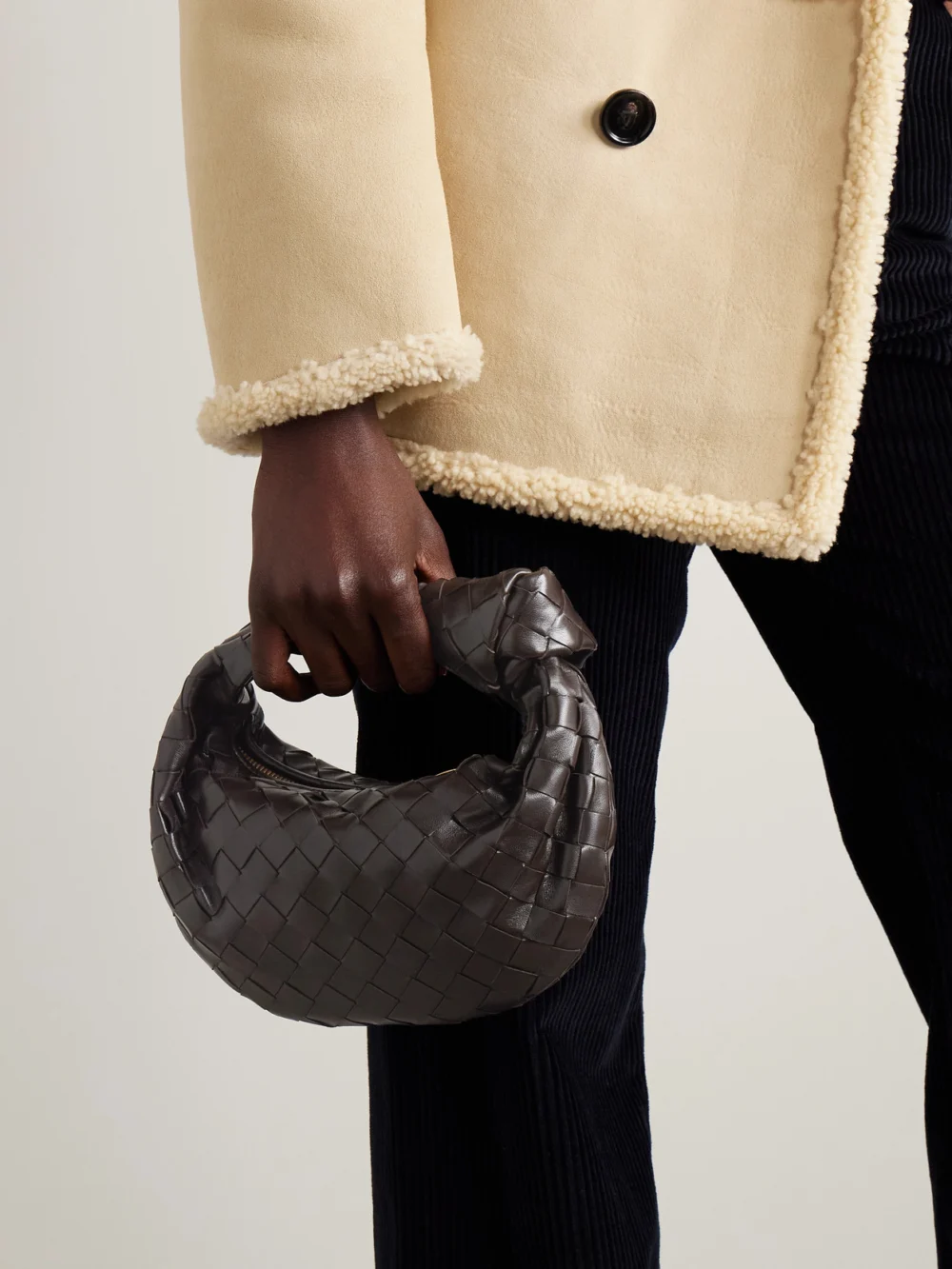 Bottega Veneta Jodie Mini Intrecciato Leather Tote, styled view