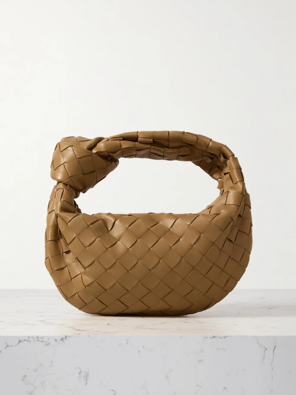 Bottega Veneta Jodie Mini Intrecciato Leather Tote in light brown