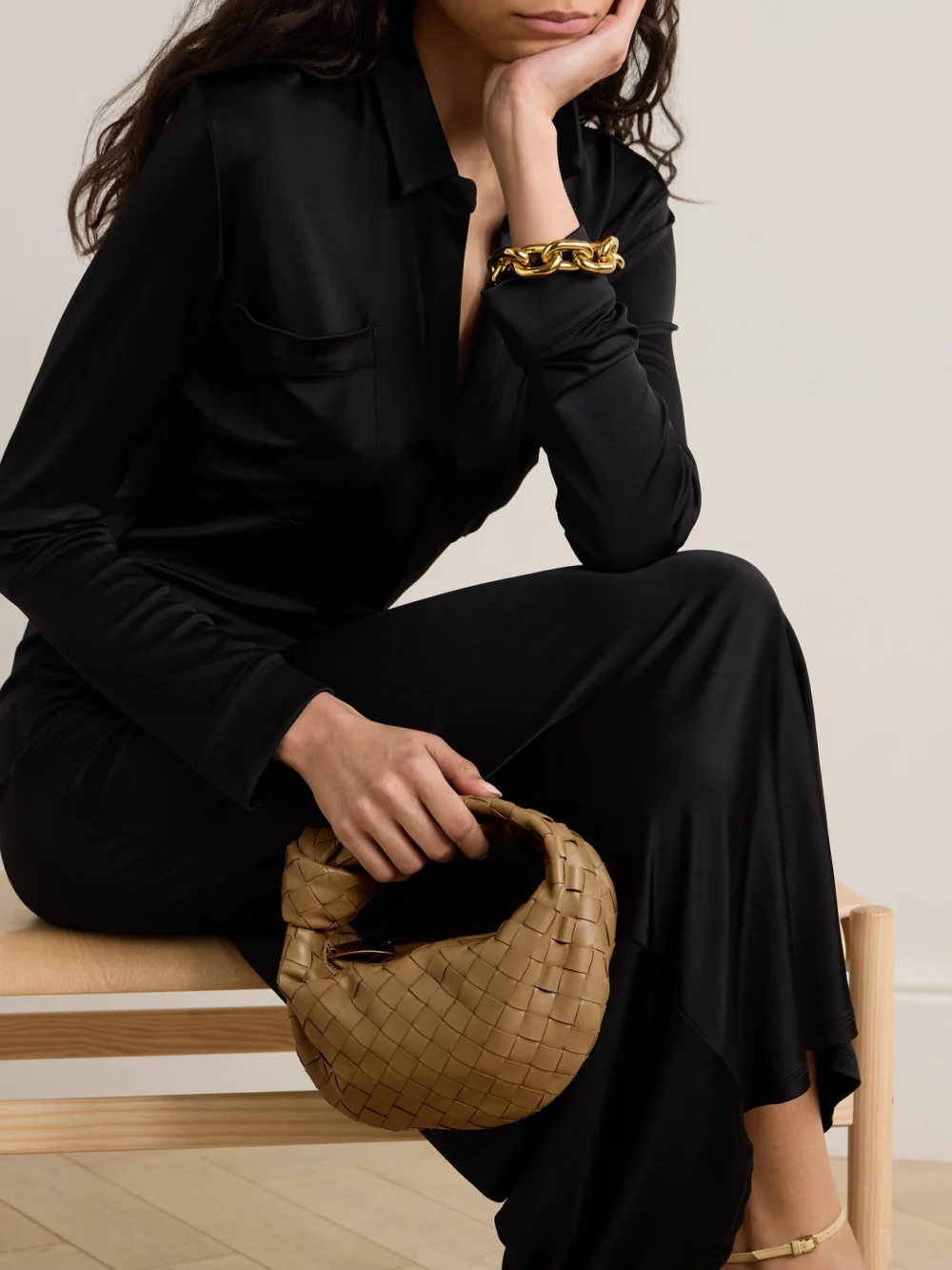 Bottega Veneta Jodie Mini Intrecciato Leather Tote, styled view