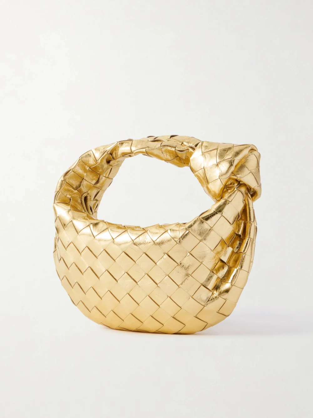 Back view of the Bottega Veneta Jodie Mini Intrecciato Metallic Leather Tote