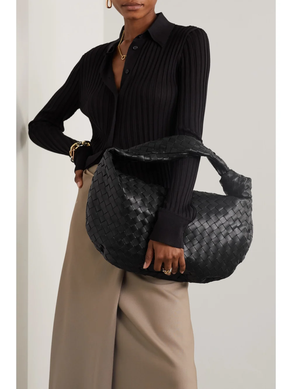 Bottega Veneta Jodie Small Intrecciato Leather Tote, styled view