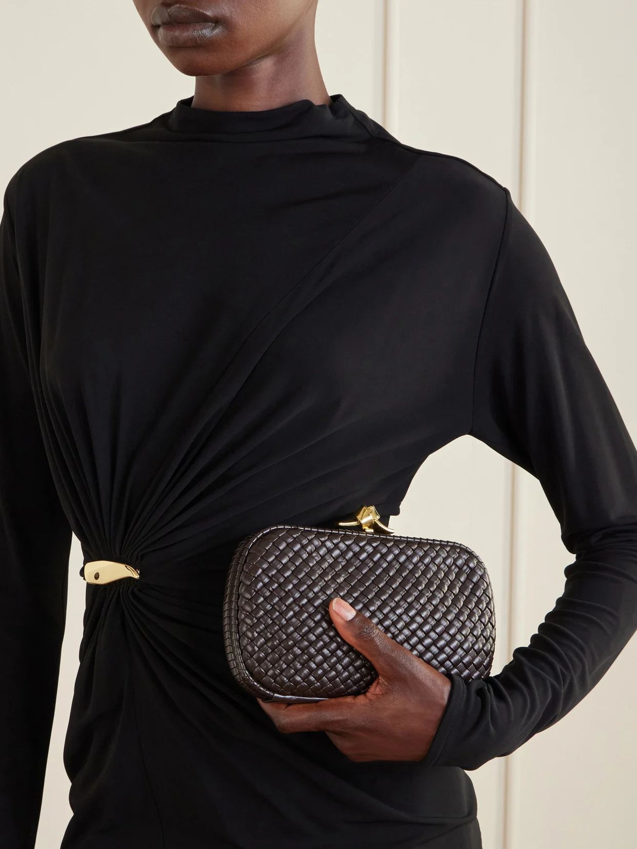 Bottega Veneta Knot Intrecciato Leather Clutch, styled view