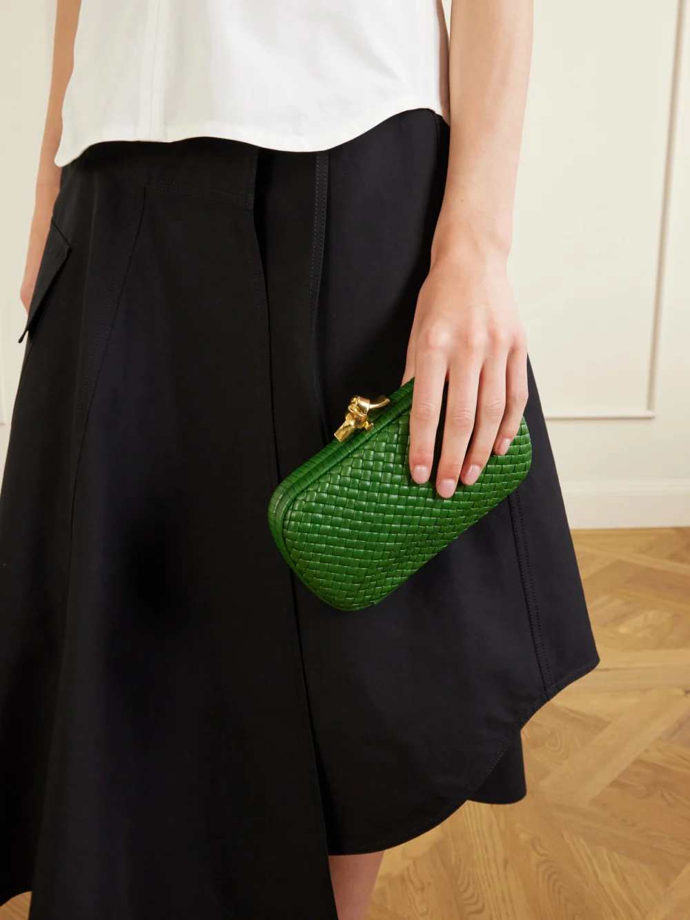 Bottega Veneta Knot Intrecciato Leather Clutch, styled view