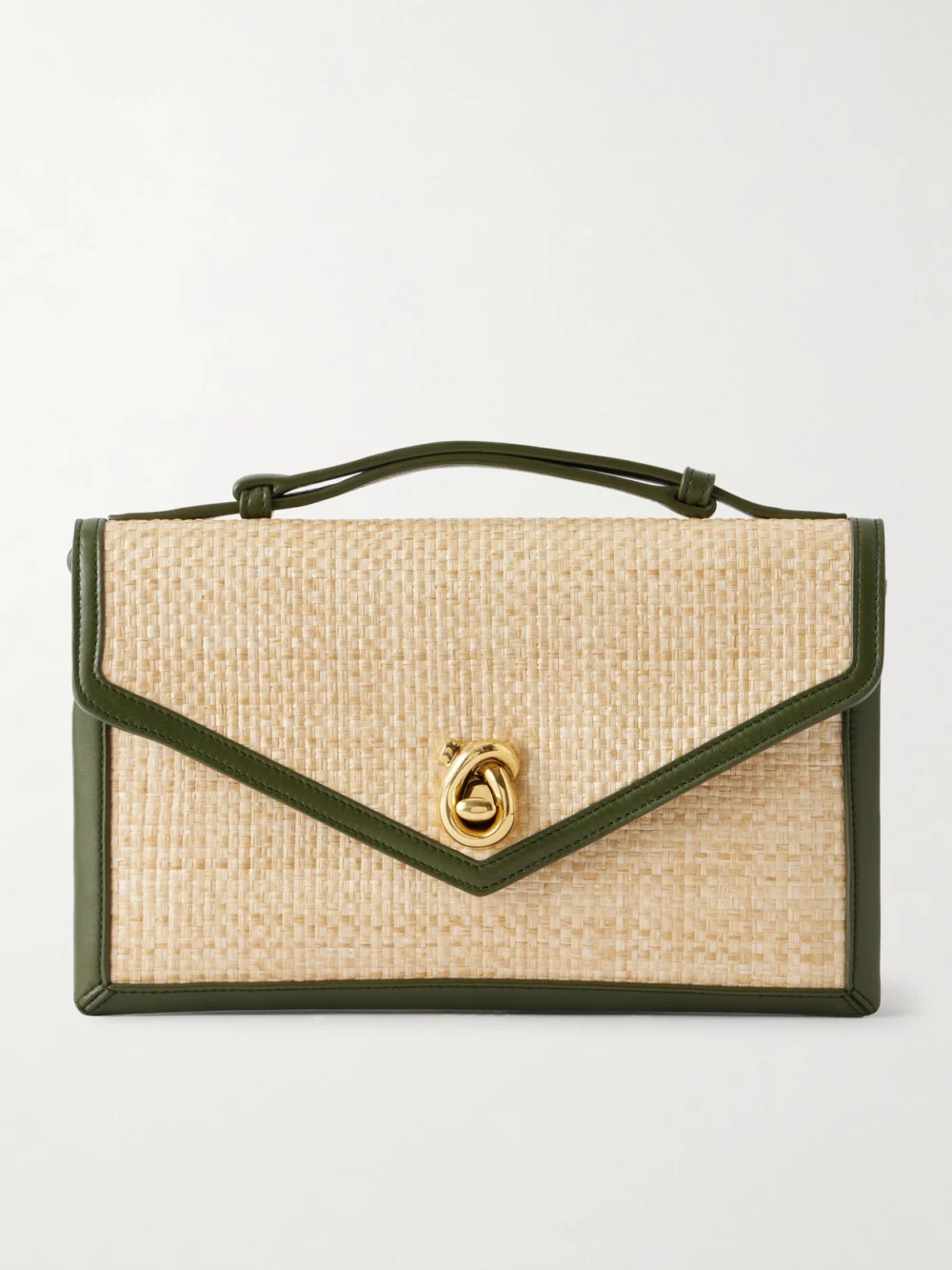 Bottega Veneta Knot Lock Leather-trimmed Woven Raffia Shoulder Bag in neutral