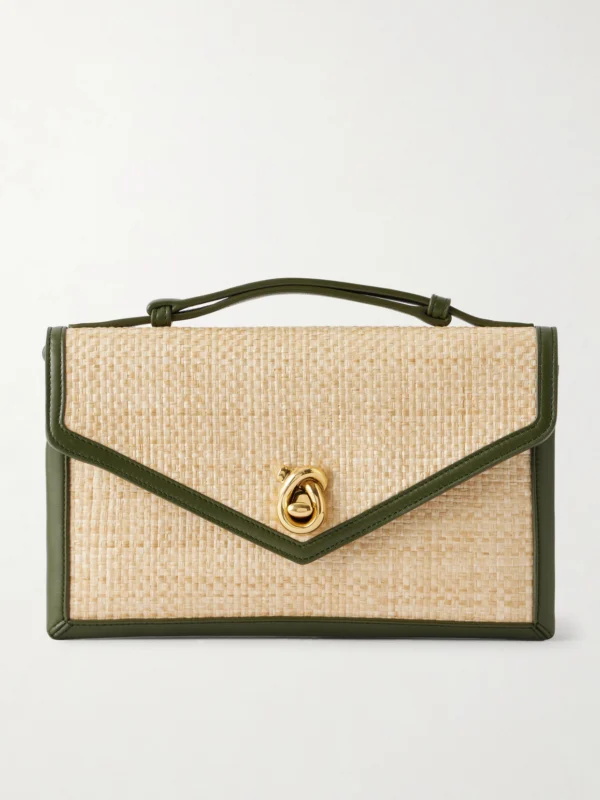 Bottega Veneta Knot Lock Leather-trimmed Woven Raffia Shoulder Bag