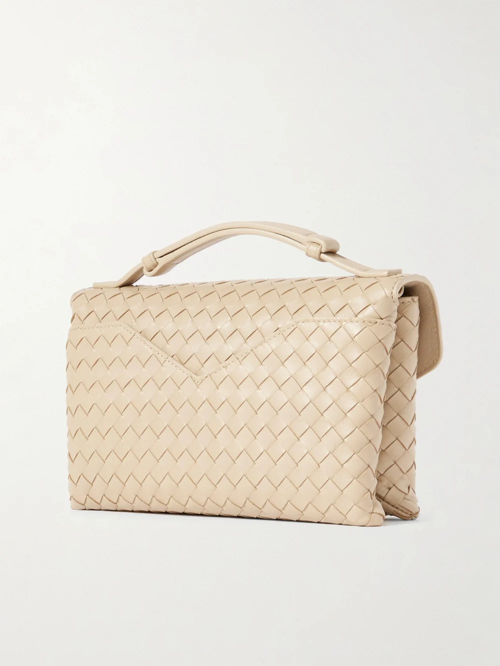Back view of the Bottega Veneta Knot Lock Medium Intrecciato Leather Top-handle Bag