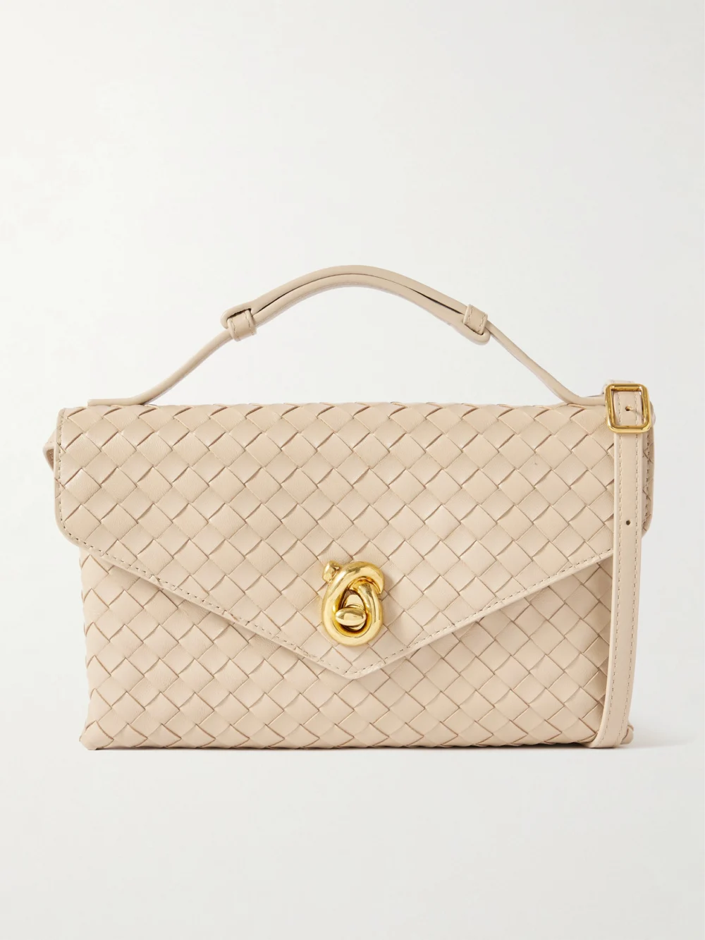 Bottega Veneta Knot Lock Medium Intrecciato Leather Top-handle Bag in beige