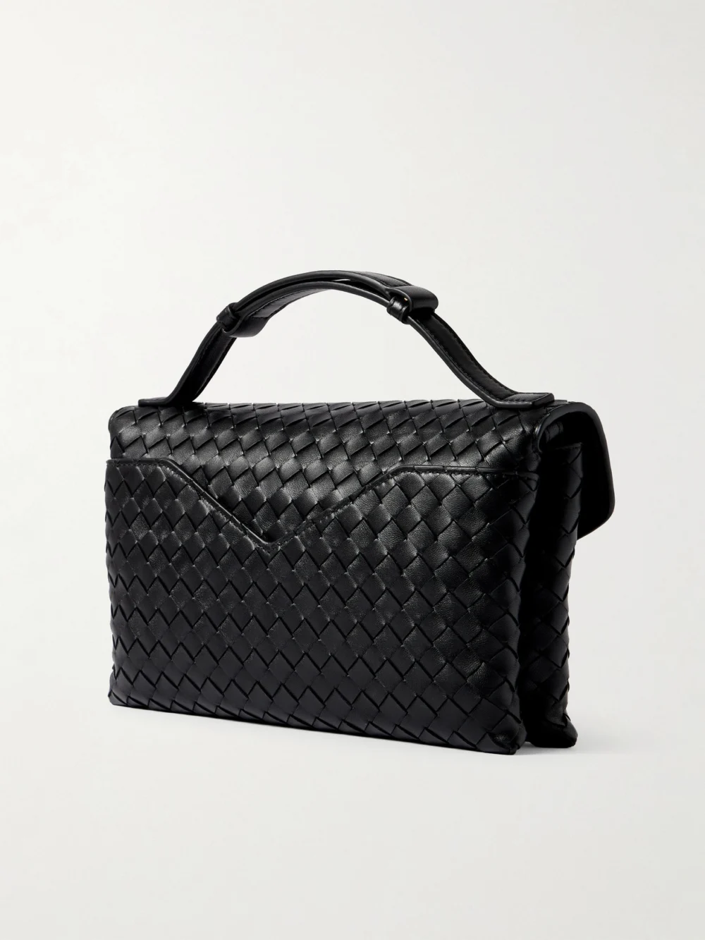 Back view of the Bottega Veneta Knot Lock Medium Intrecciato Leather Top-handle Bag