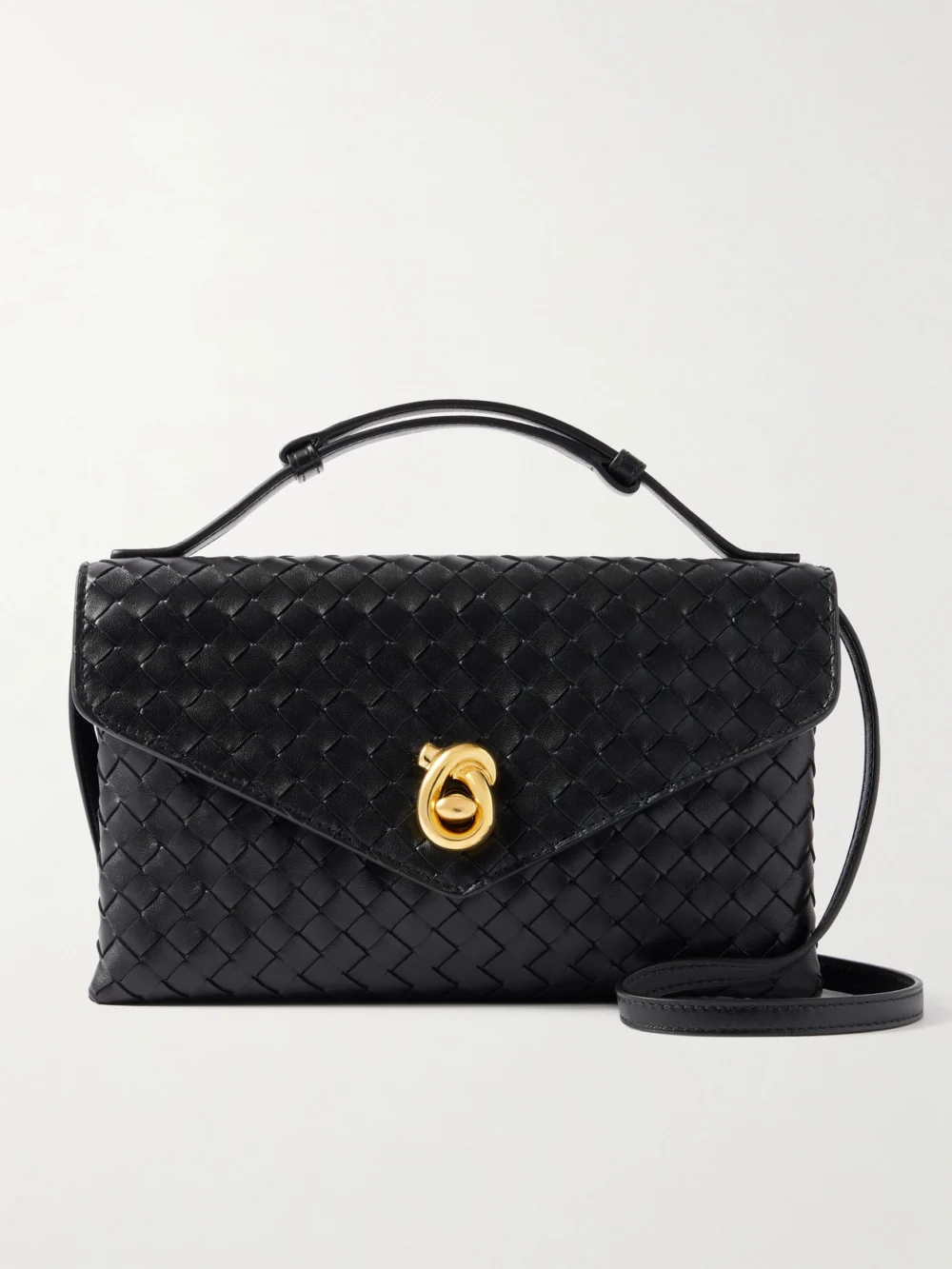 Bottega Veneta Knot Lock Medium Intrecciato Leather Top-handle Bag in black