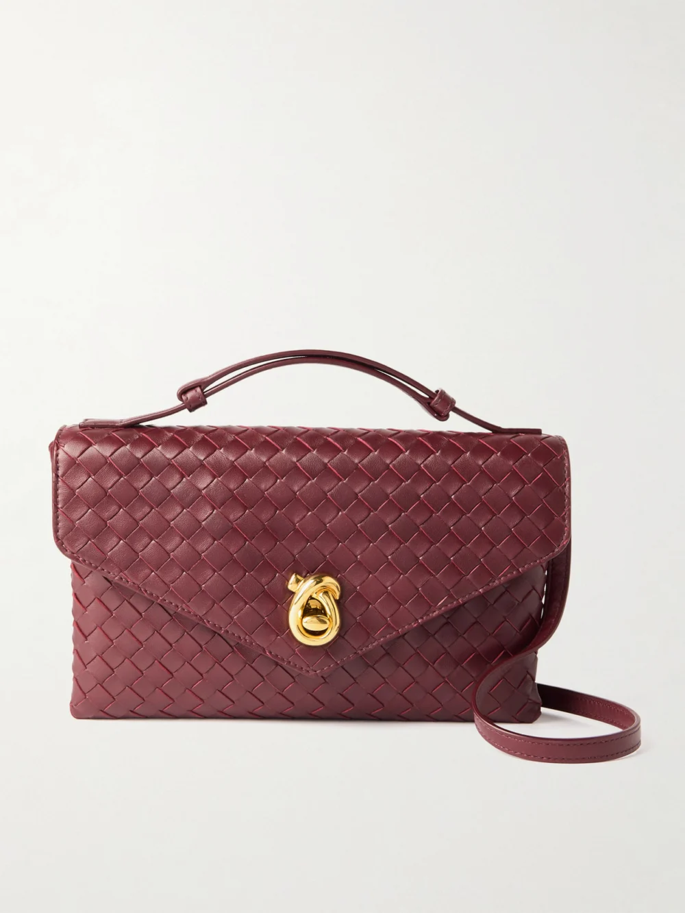 Bottega Veneta Knot Lock Medium Intrecciato Leather Top-handle Bag in burgundy