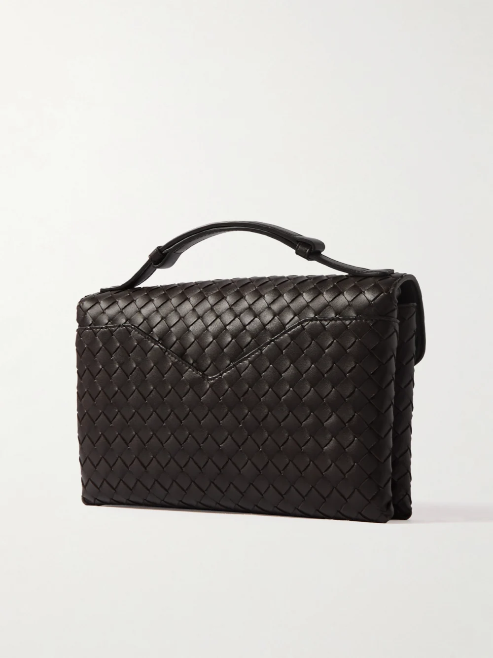 Back view of the Bottega Veneta Knot Lock Medium Intrecciato Leather Top-handle Bag