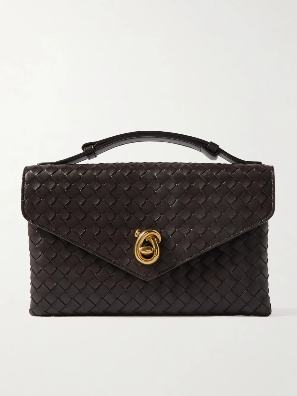Bottega Veneta Knot Lock Medium Intrecciato Leather Top-handle Bag in dark brown