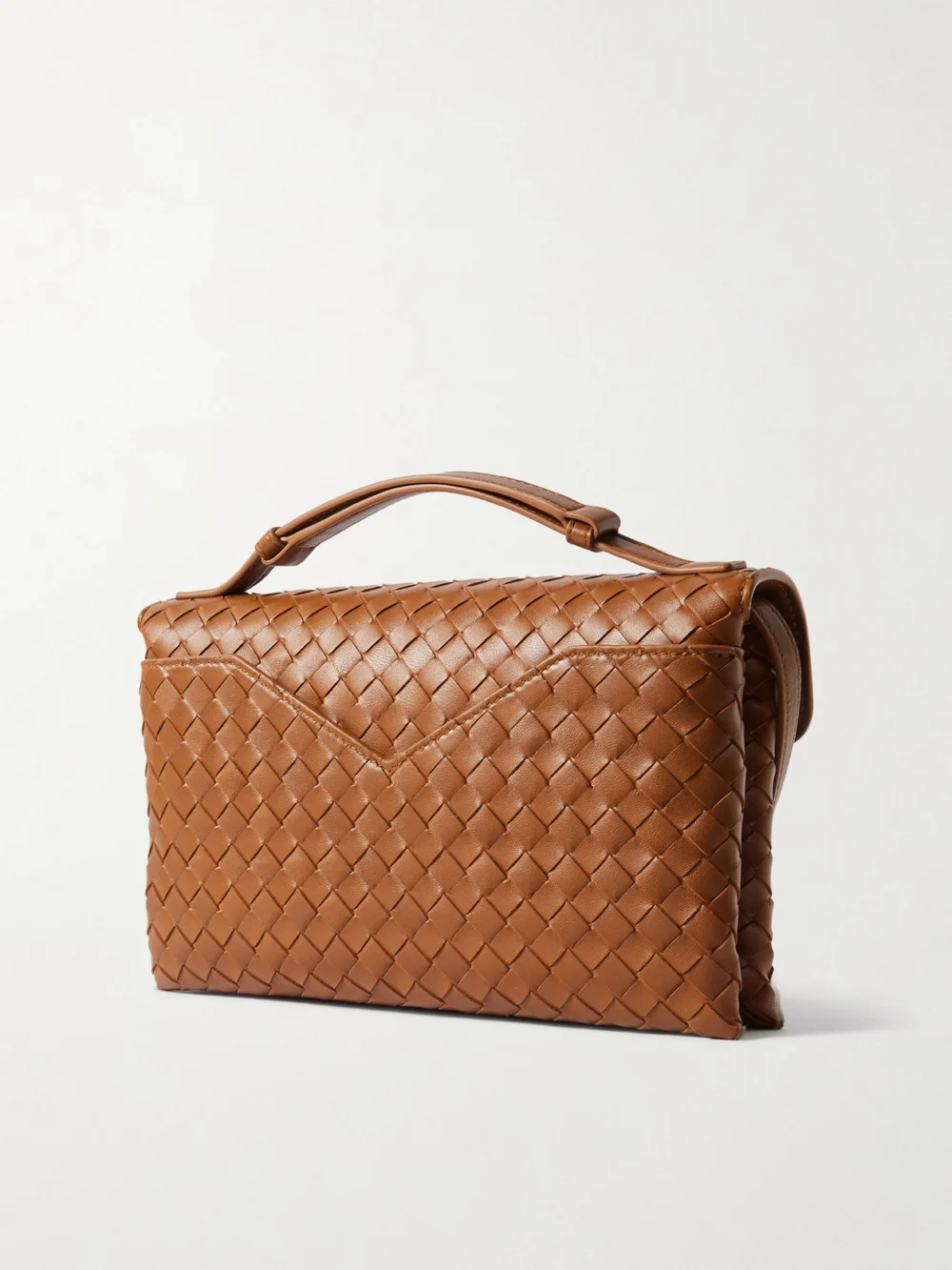 Back view of the Bottega Veneta Knot Lock Medium Intrecciato Leather Top-handle Bag