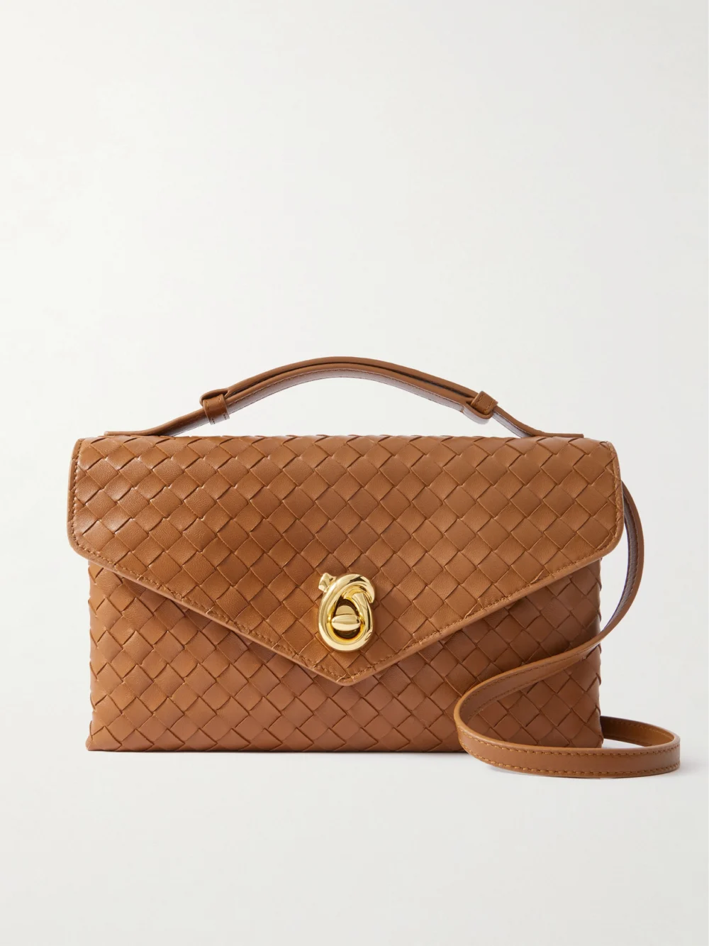 Bottega Veneta Knot Lock Medium Intrecciato Leather Top-handle Bag in tan