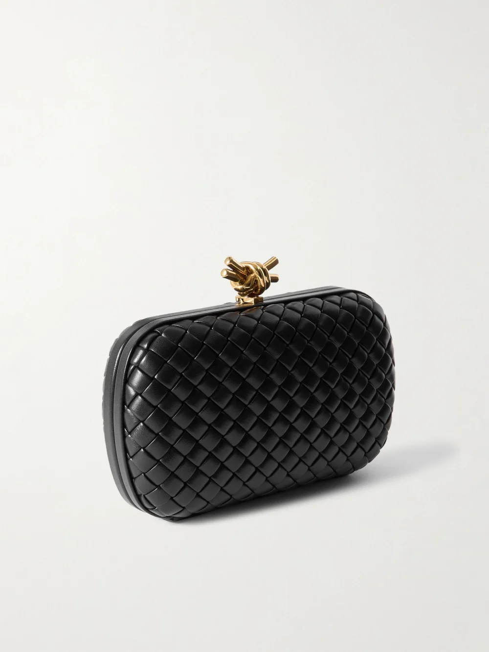 Back view of the Bottega Veneta Knot Padded Intrecciato Leather Clutch