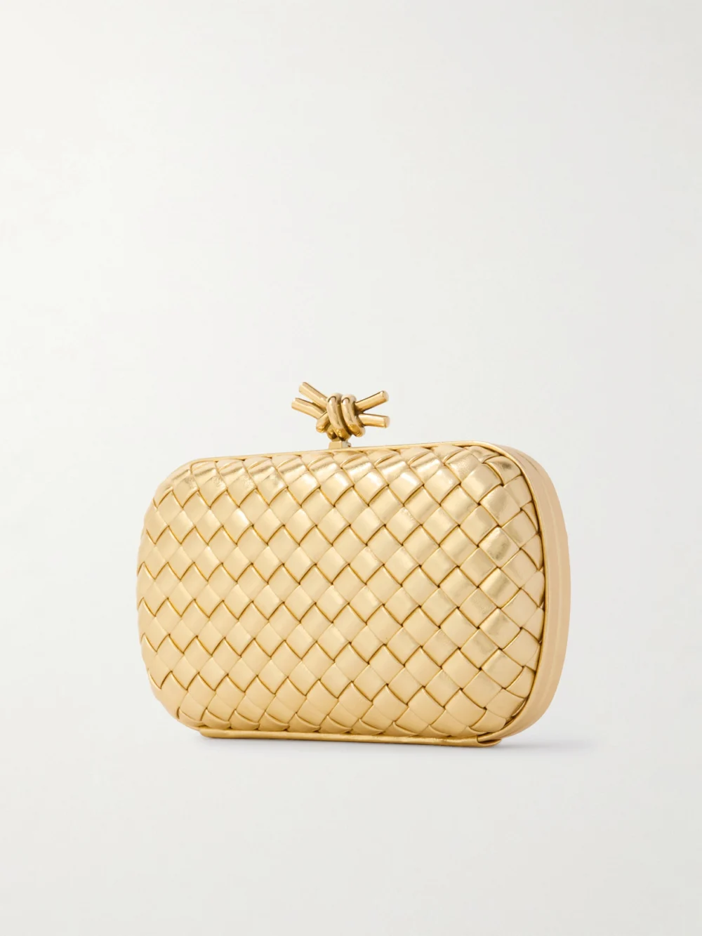 Back view of the Bottega Veneta Knot Padded Intrecciato Metallic Leather Clutch