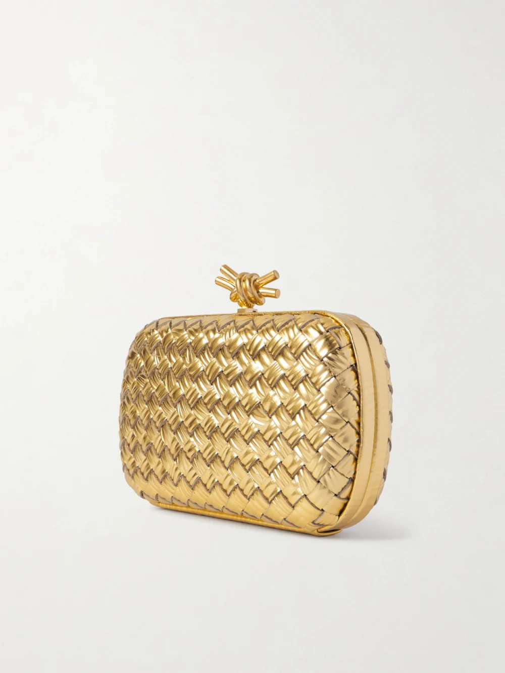 Back view of the Bottega Veneta Knot Padded Intrecciato Metallic Leather Clutch