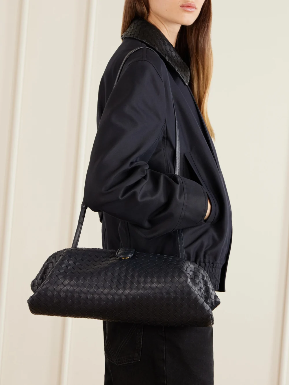 Bottega Veneta Lauren 1979 Intrecciato Leather Clutch, styled view