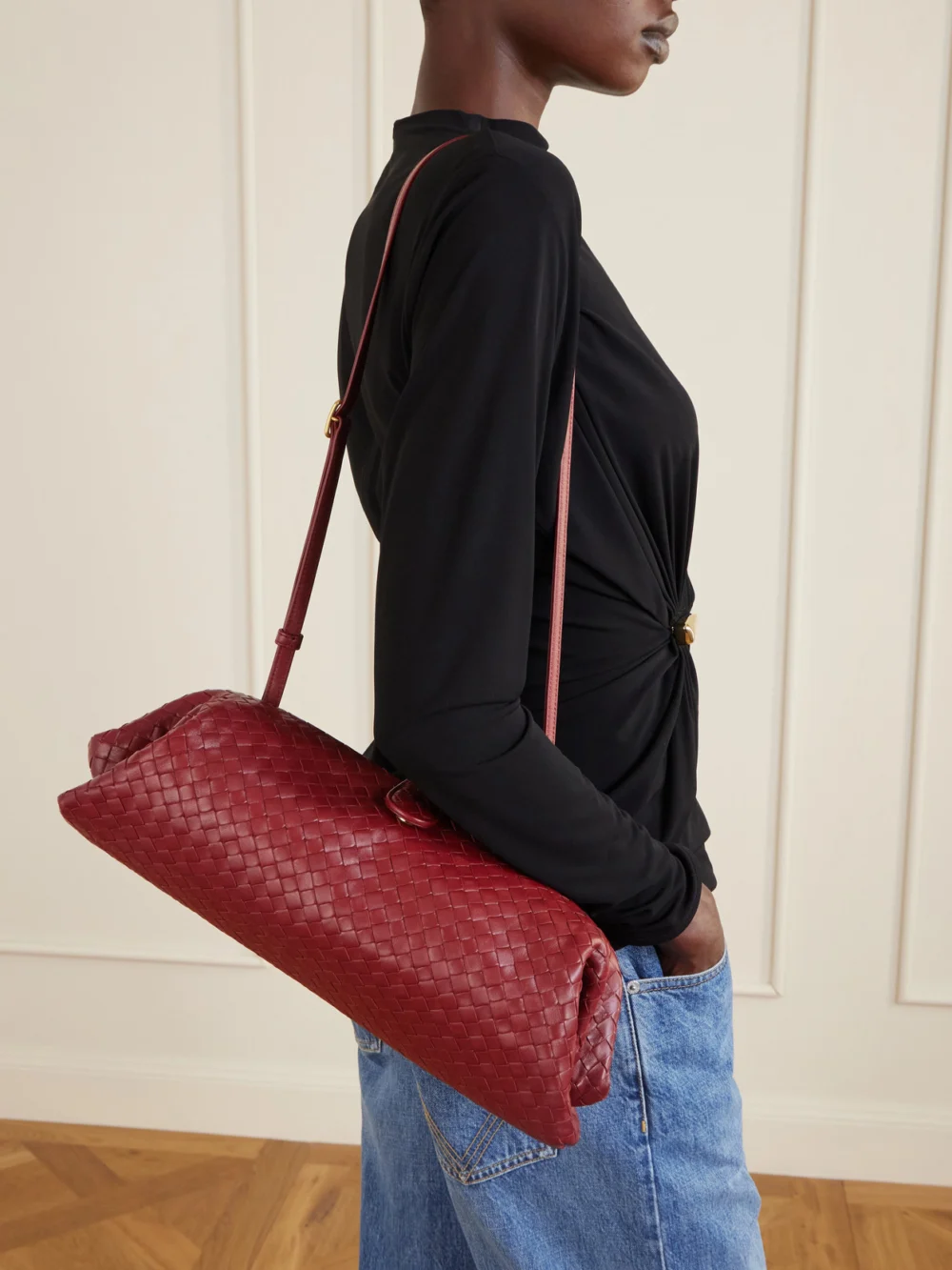 Bottega Veneta Lauren 1979 Intrecciato Leather Clutch, styled view