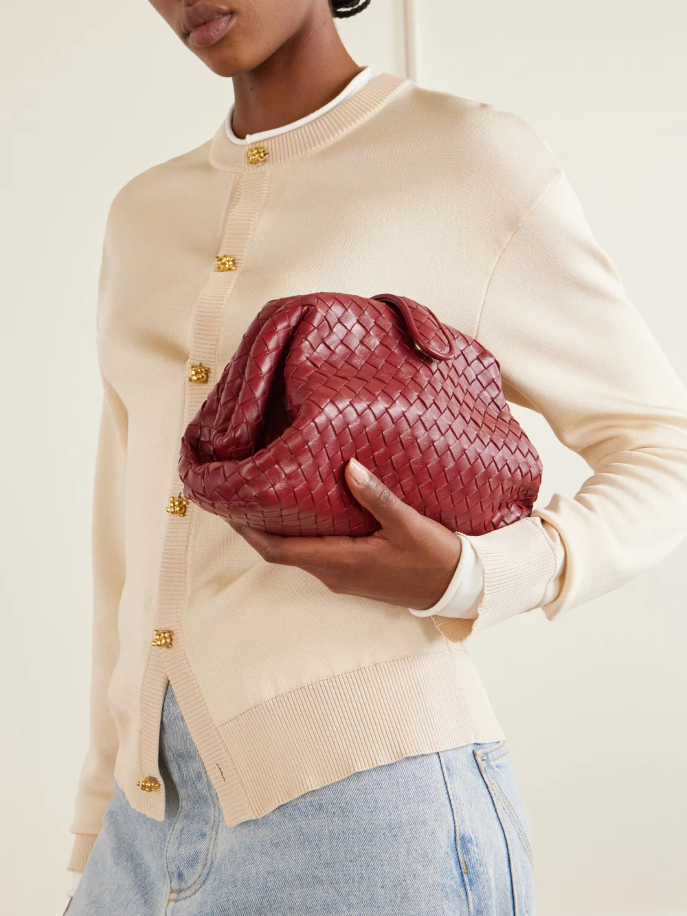 Bottega Veneta Lauren 1980 Intrecciato Leather Clutch, styled view
