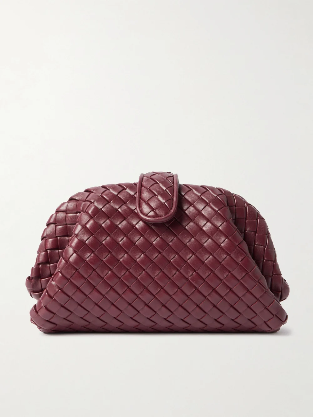 Bottega Veneta Lauren 1980 Small Intrecciato Leather Clutch in burgundy