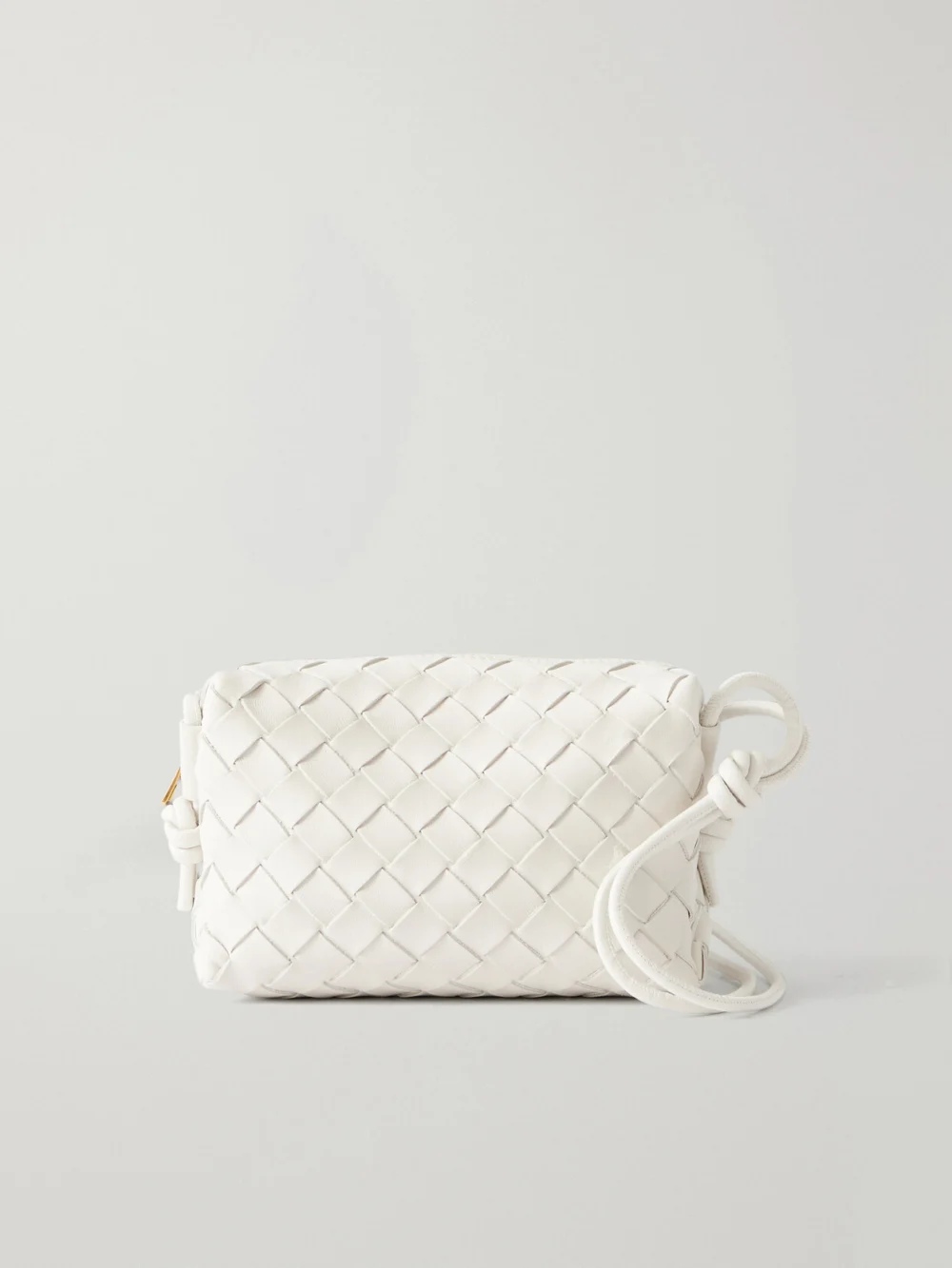 Bottega Veneta Loop Mini Intrecciato Leather Shoulder Bag in white