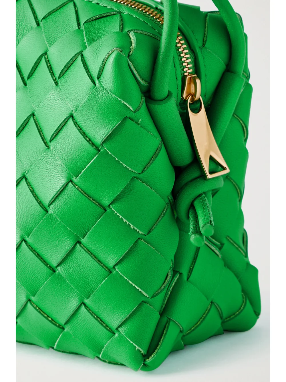 Close-up detail of the Bottega Veneta Loop Small Intrecciato Leather Shoulder Bag