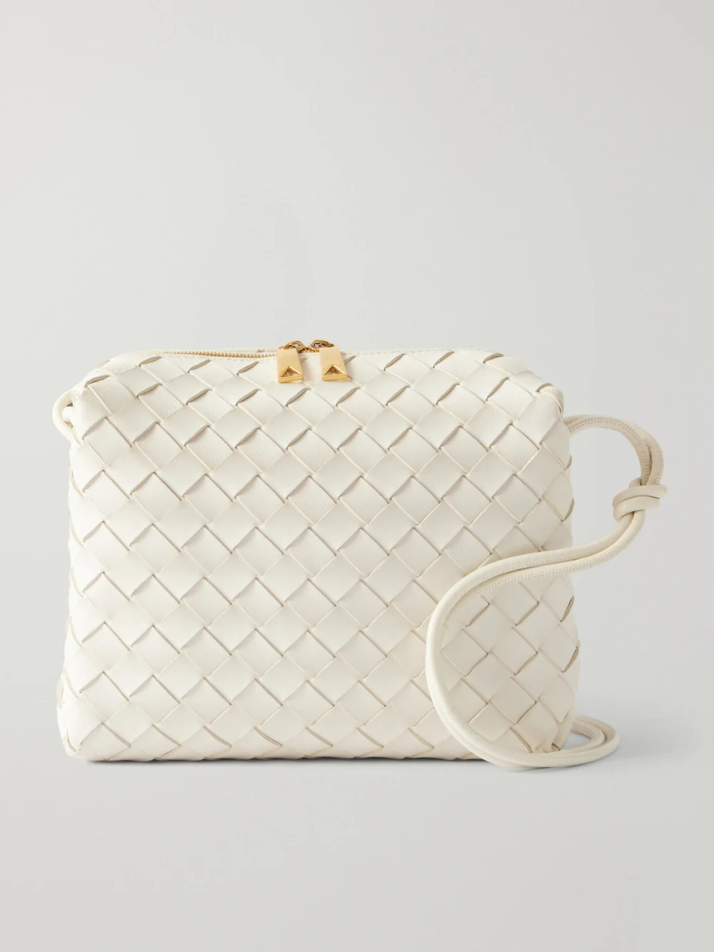Bottega Veneta Loop Small Intrecciato Leather Shoulder Bag in white