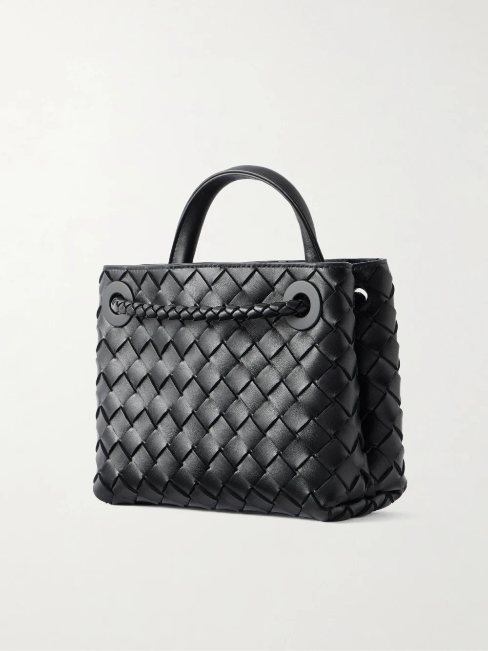 Back view of the Bottega Veneta Mini Andiamo Intrecciato Leather Tote
