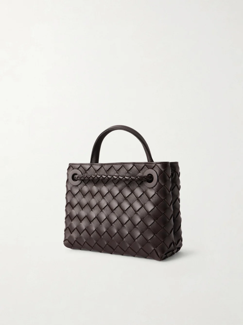 Back view of the Bottega Veneta Mini Andiamo Intrecciato Leather Tote