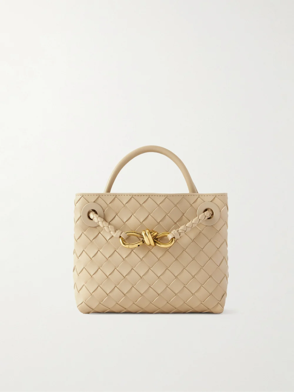 Bottega Veneta Mini Andiamo Intrecciato Leather Tote in ecru