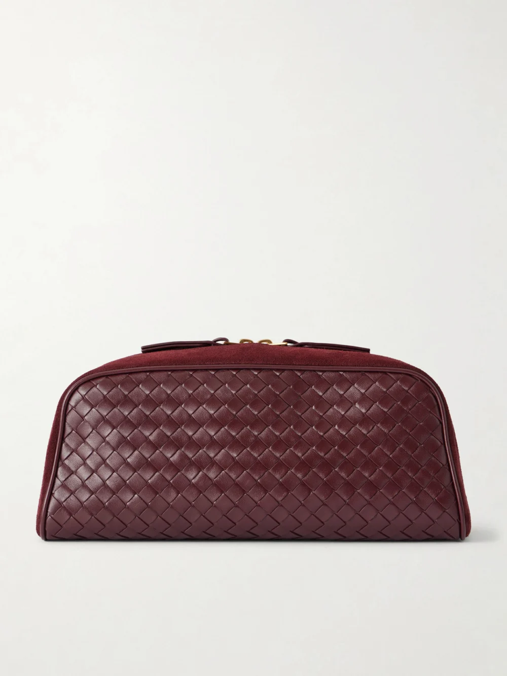 Bottega Veneta Nodo Small Intrecciato Suede-trimmed Leather Pouch in brown