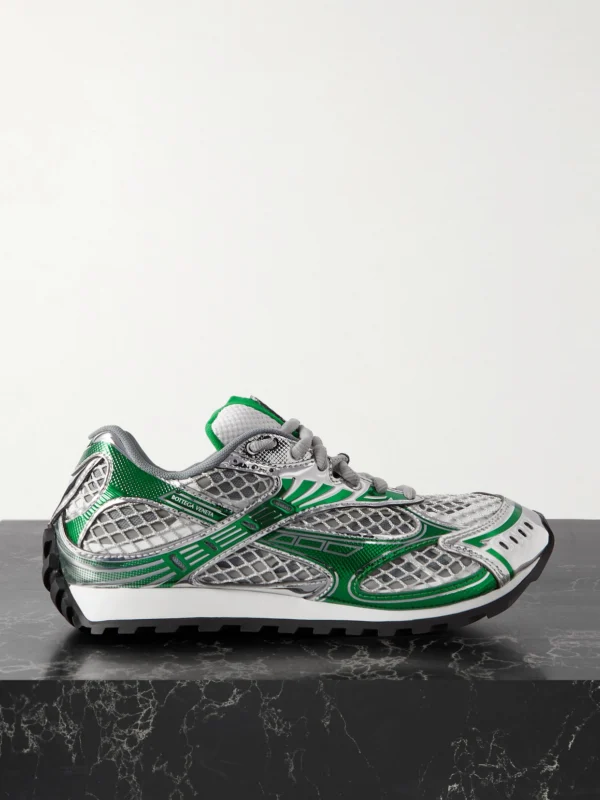 Bottega Veneta Orbit Metallic Rubber, Mesh and Fishnet Sneakers