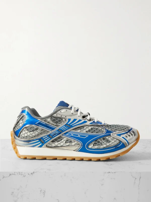 Bottega Veneta Orbit Metallic Rubber, Mesh and Fishnet Sneakers