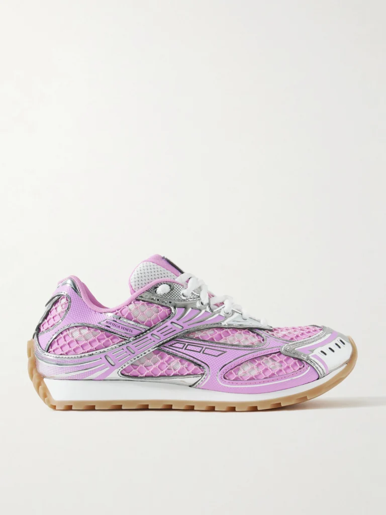 Bottega Veneta Orbit Metallic Rubber, Mesh and Fishnet Sneakers
