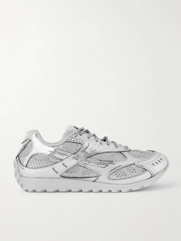 Bottega Veneta Orbit Metallic Rubber, Mesh and Fishnet Sneakers