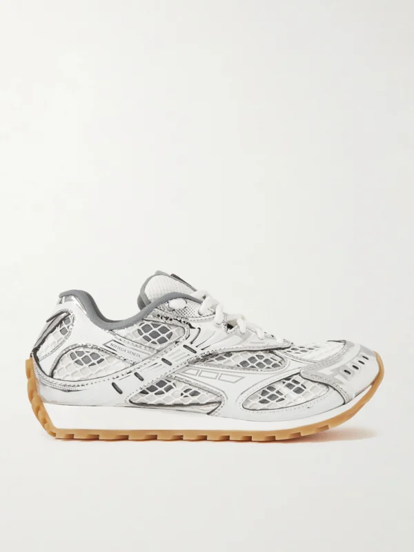Bottega Veneta Orbit Metallic Rubber, Mesh and Fishnet Sneakers