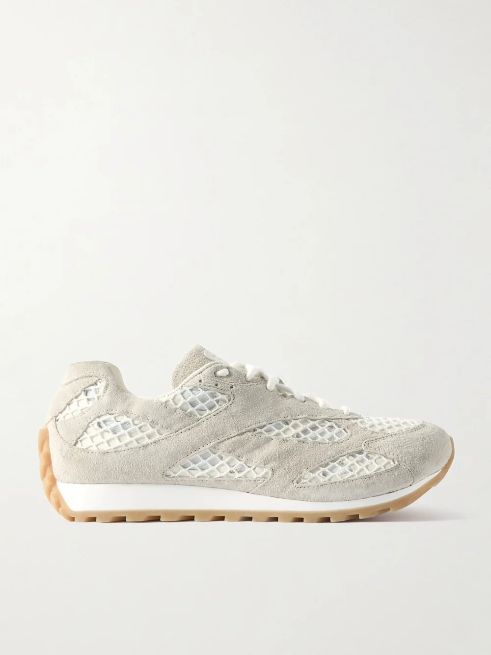 Bottega Veneta Orbit Suede, Leather, Mesh and Fishnet Sneakers in cream