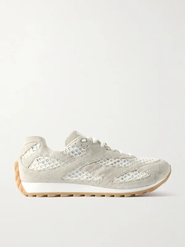 Bottega Veneta Orbit Suede, Leather, Mesh and Fishnet Sneakers