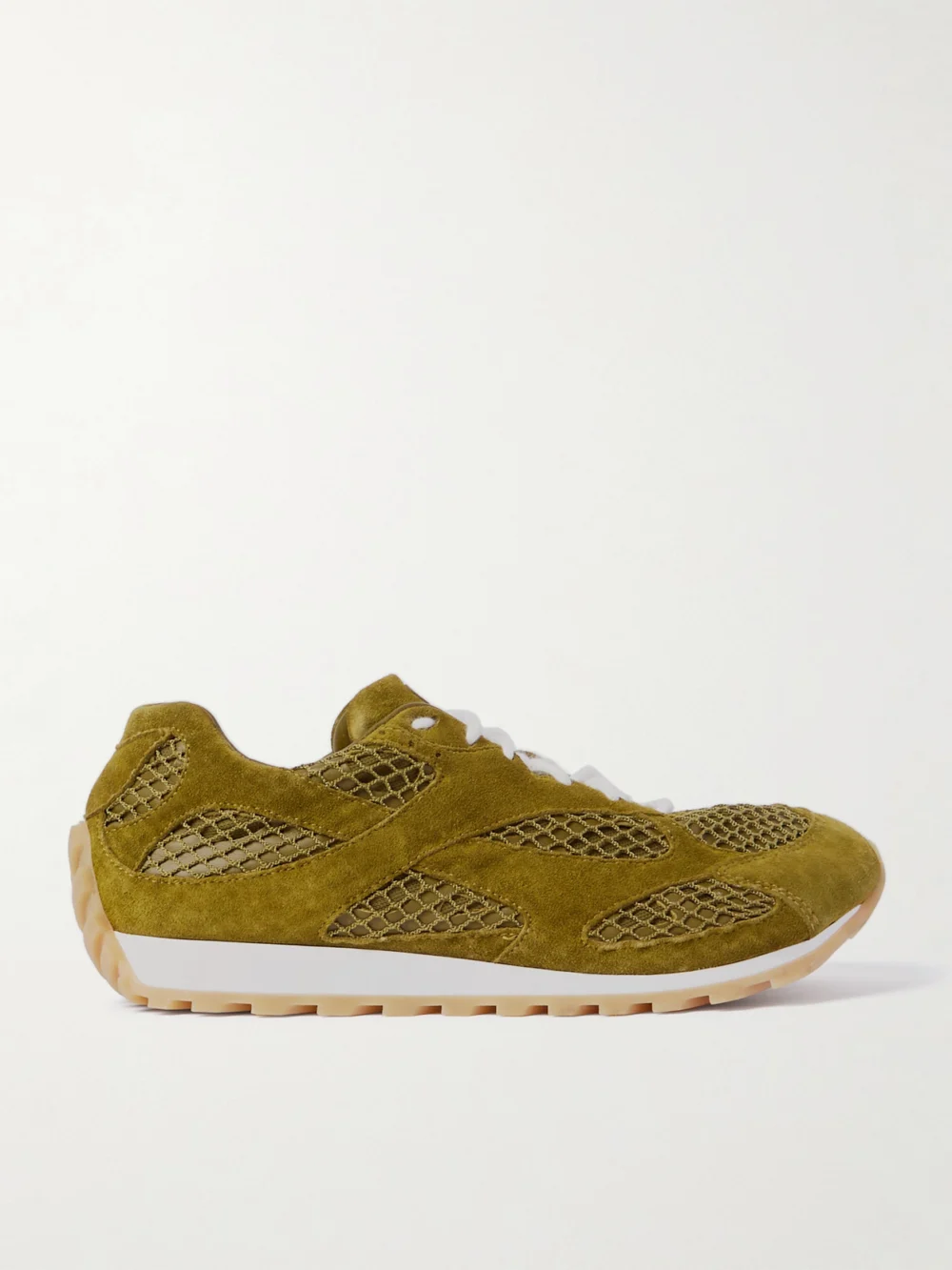 Bottega Veneta Orbit Suede, Leather, Mesh and Fishnet Sneakers in green