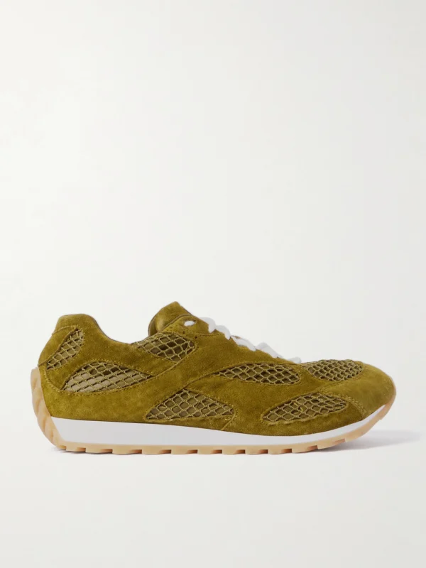 Bottega Veneta Orbit Suede, Leather, Mesh and Fishnet Sneakers