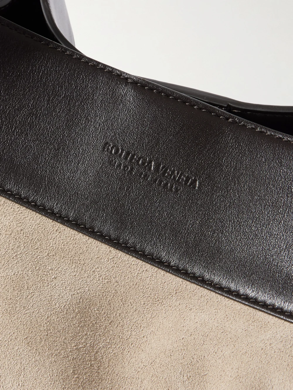 Close-up detail of the Bottega Veneta Parachute Maxi Embellished Leather-trimmed Suede Tote Bag