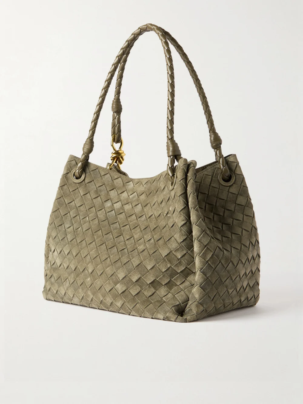 Back view of the Bottega Veneta Parachute Medium Intrecciato Suede and Leather Tote